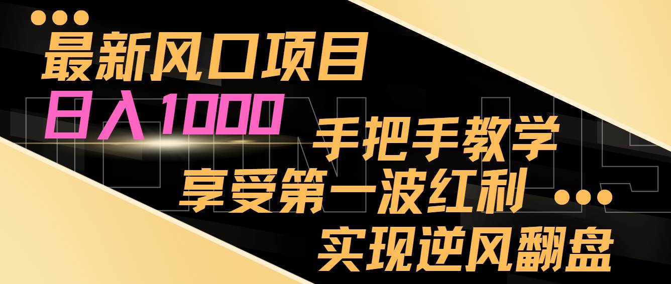 最新风口项目，日入1000，手把手教学，享受第一波红利，实现逆风翻盘-1号库创业圈