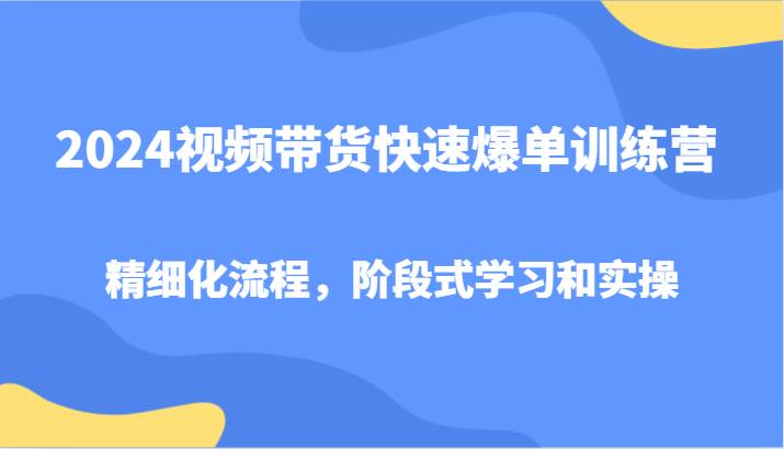 2024视频带货快速爆单训练营，精细化流程，阶段式学习和实操-1号库创业圈