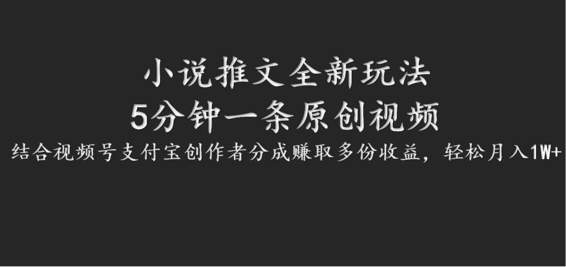 小说推文全新玩法，5分钟一条原创视频，结合视频号支付宝创作者分成赚取多份收益-1号库创业圈