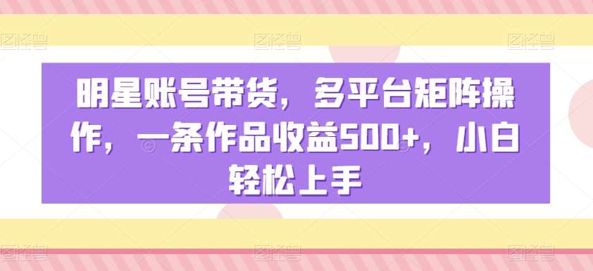 明星账号带货，多平台矩阵操作，一条作品收益500+，小白轻松上手【揭秘】-1号库创业圈