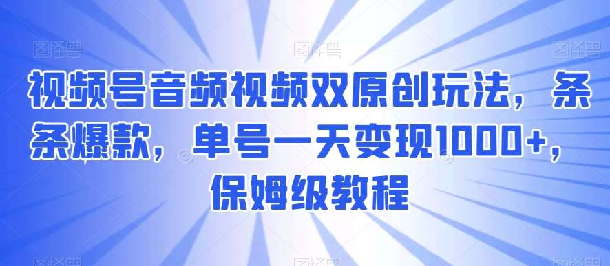 视频号音频视频双原创玩法，条条爆款，单号一天变现1000+，保姆级教程【揭秘】-1号库创业圈