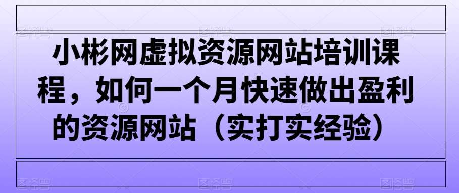 小彬网虚拟资源网站培训课程，如何一个月快速做出盈利的资源网站（实打实经验）-1号库创业圈
