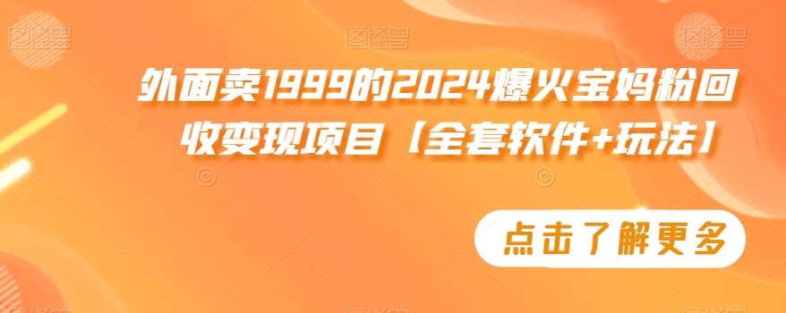 外面卖1999的2024爆火宝妈粉回收变现项目【全套软件+玩法】【揭秘】-1号库创业圈