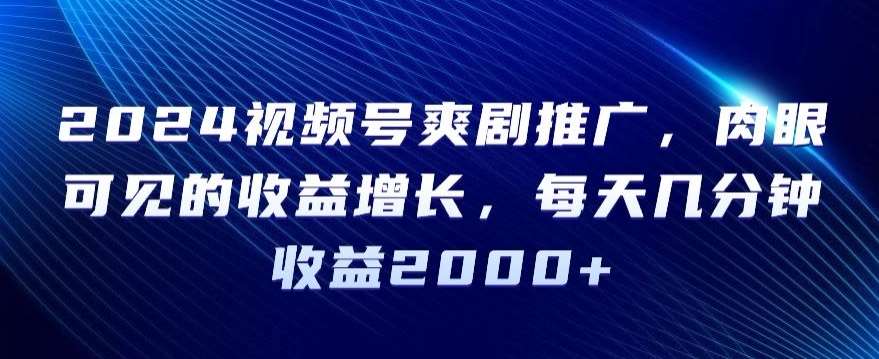 2024视频号爽剧推广，肉眼可见的收益增长，每天几分钟收益2000+【揭秘】-1号库创业圈