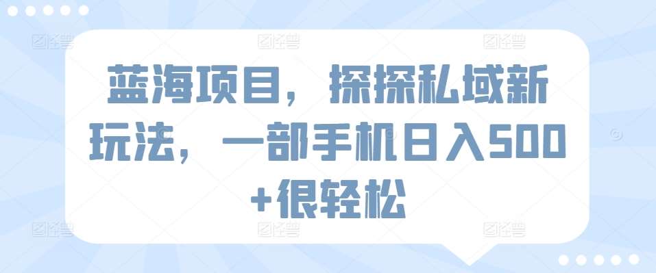蓝海项目，探探私域新玩法，一部手机日入500+很轻松【揭秘】-1号库创业圈