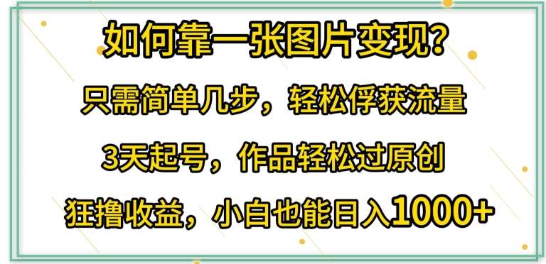 如何靠一张图片变现?只需简单几步，轻松俘获流量，3天起号，作品轻松过原创【揭秘】-1号库创业圈
