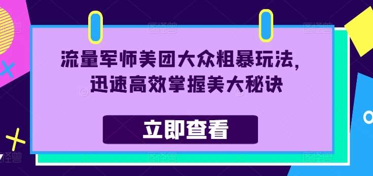 流量军师美团大众粗暴玩法，迅速高效掌握美大秘诀-1号库创业圈