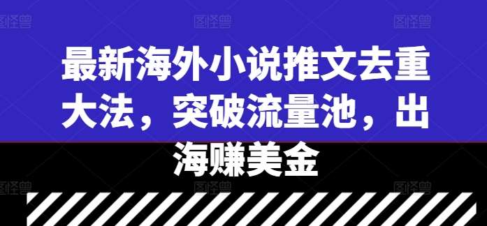 最新海外小说推文去重大法，突破流量池，出海赚美金-1号库创业圈