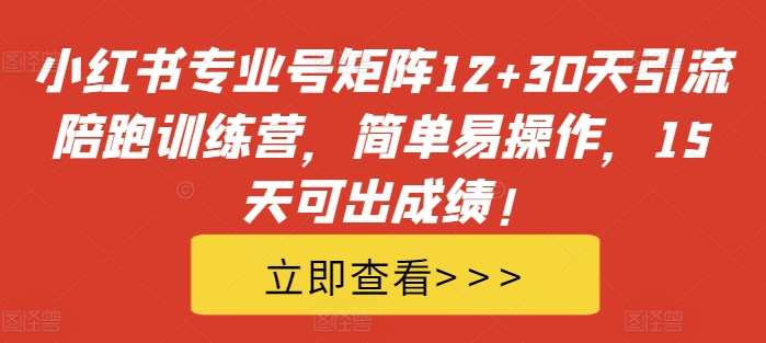 小红书专业号矩阵12+30天引流陪跑训练营，简单易操作，15天可出成绩!-1号库创业圈