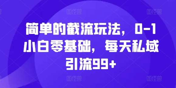 简单的截流玩法，0-1小白零基础，每天私域引流99+【揭秘】-1号库创业圈