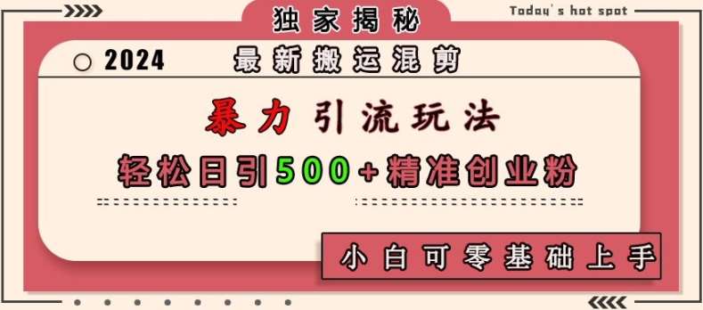 最新搬运混剪暴力引流玩法，轻松日引500+精准创业粉，小白可零基础上手-1号库创业圈