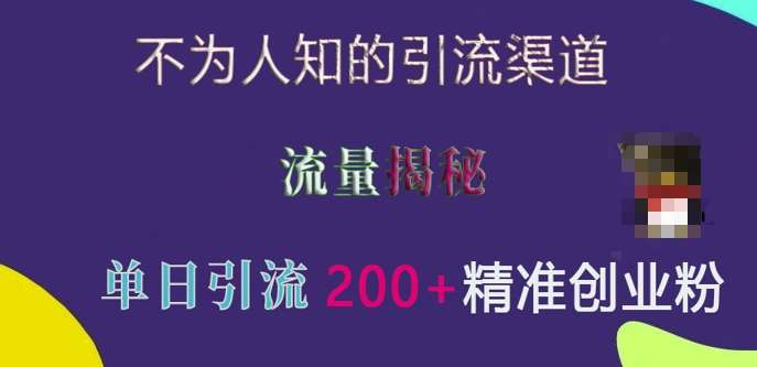 不为人知的引流渠道，流量揭秘，实测单日引流200+精准创业粉【揭秘】-1号库创业圈