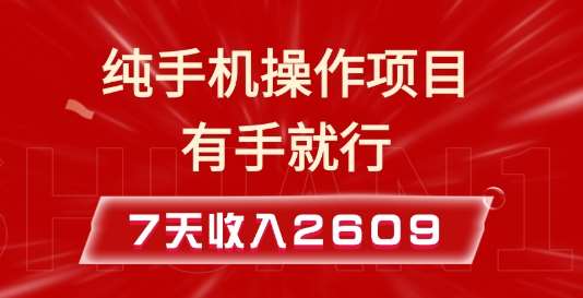 纯手机操作的小项目，有手就能做，7天收入2609+实操教程【揭秘】-1号库创业圈