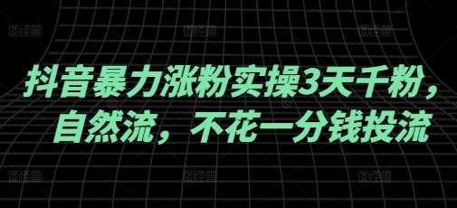 抖音暴力涨粉实操3天千粉，自然流，不花一分钱投流，实操经验分享-1号库创业圈