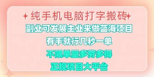 纯手机电脑打字搬砖，有手就行，几秒一单，多劳多得，正规项目大平台【揭秘】-1号库创业圈