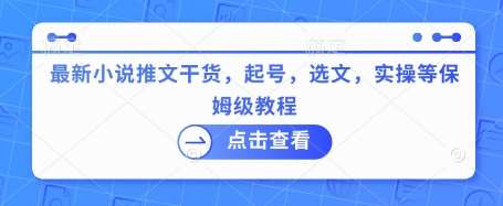 最新小说推文干货，起号，选文，实操等保姆级教程-1号库创业圈