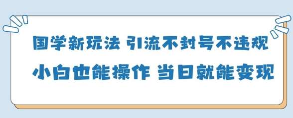 国学新玩法，引流不封号不违规小白也能操作，当日就能变现-1号库创业圈
