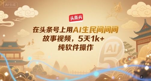在头条号上用AI生民间故事视频，5天1k+，纯软件操作-1号库创业圈