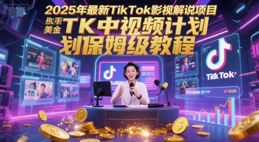 2025年最新TikTok影视解说项目，新手也能挣美金，TK中视频计划保姆级教程-1号库创业圈