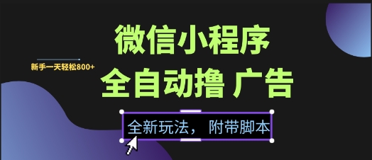 微信小程序全自动撸广告项目，彻底解决没流量的问题，新手一天8张+【揭秘】-1号库创业圈