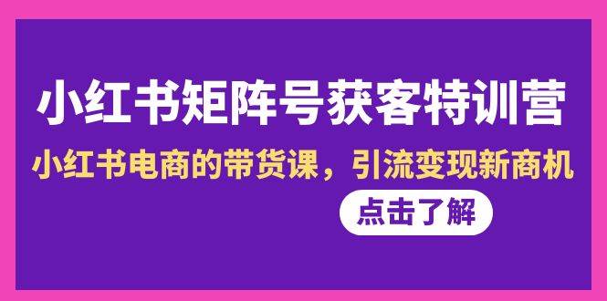 （8909期）小红书-矩阵号获客特训营-第10期，小红书电商的带货课，引流变现新商机-1号库创业圈