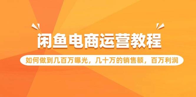 （9560期）闲鱼电商运营教程：如何做到几百万曝光，几十万的销售额，百万利润-1号库创业圈