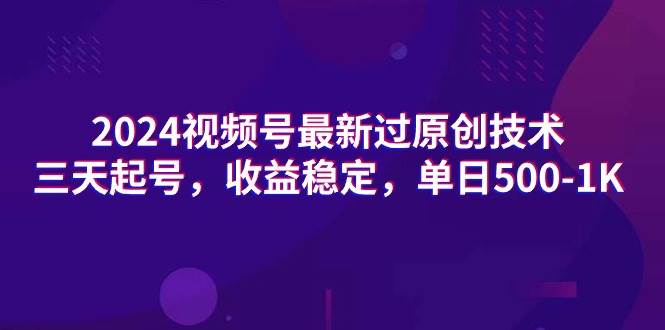 （9506期）2024视频号最新过原创技术，三天起号，收益稳定，单日500-1K-1号库创业圈