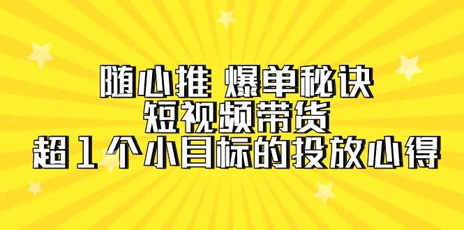 （9687期）随心推 爆单秘诀，短视频带货-超1个小目标的投放心得（7节视频课）-1号库创业圈