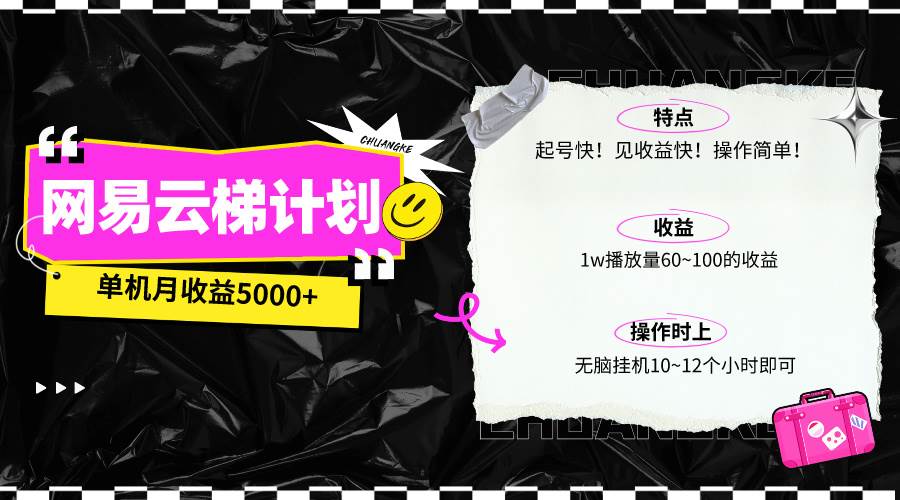 （10063期）最新网易云梯计划网页版，单机月收益5000+！可放大操作-1号库创业圈