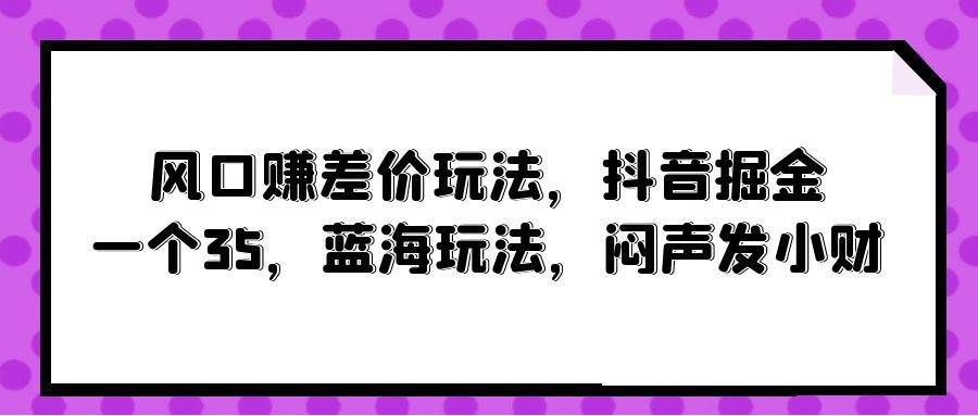 （10022期）风口赚差价玩法，抖音掘金，一个35，蓝海玩法，闷声发小财-1号库创业圈