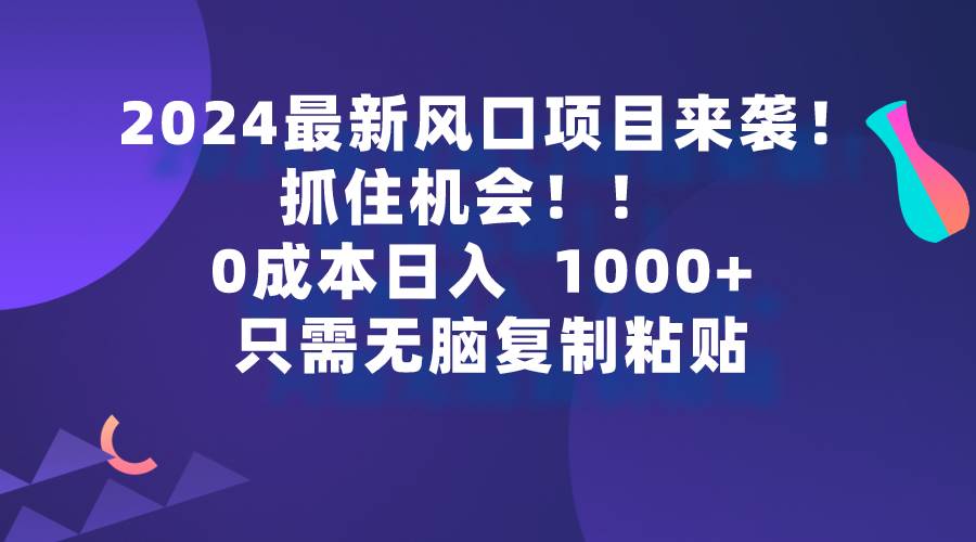 （9899期）2024最新风口项目来袭，抓住机会，0成本一部手机日入1000+，只需无脑复...-1号库创业圈