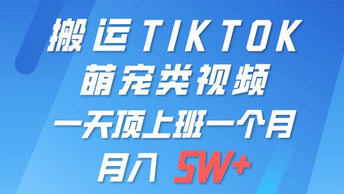 （9931期）一键搬运TIKTOK萌宠类视频 一部手机即可操作 所有平台均可发布 轻松月入5W+-1号库创业圈