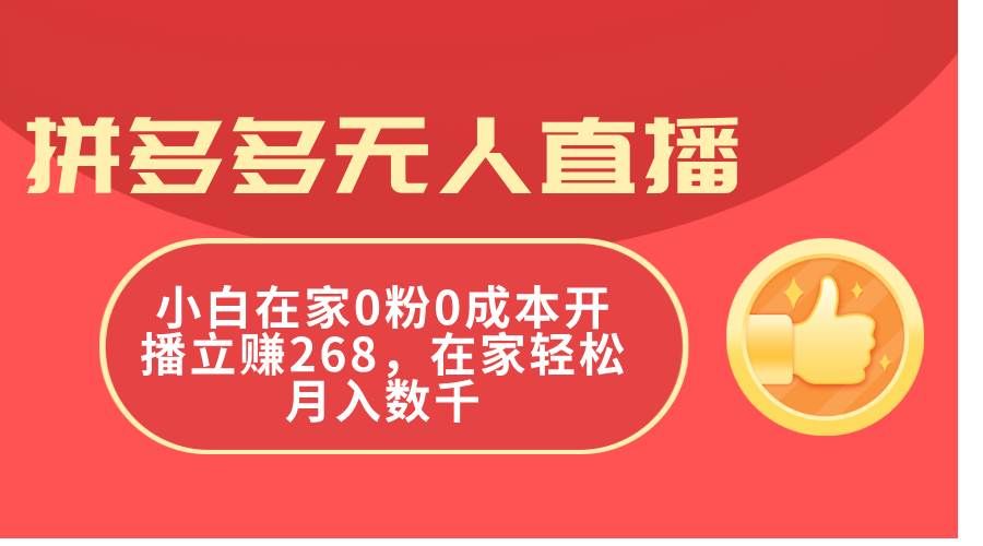 （11521期）拼多多无人直播，小白在家0粉0成本开播立赚268，在家轻松月入数千-1号库创业圈