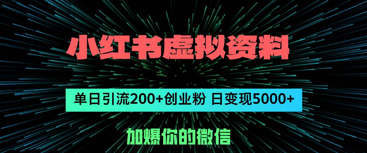 （12164期）小红书虚拟资料日引流200+创业粉，单日变现5000+-1号库创业圈
