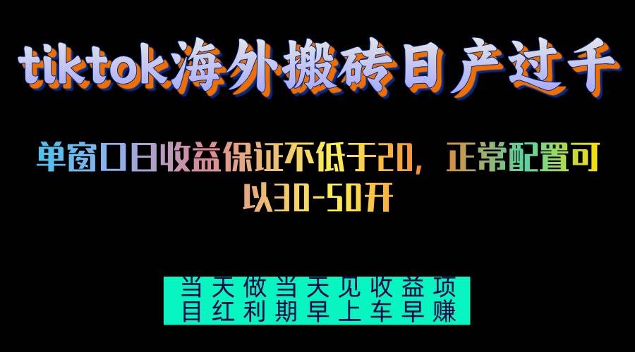 （13079期）tiktok海外搬砖项目单机日产过千当天做当天见收益-1号库创业圈