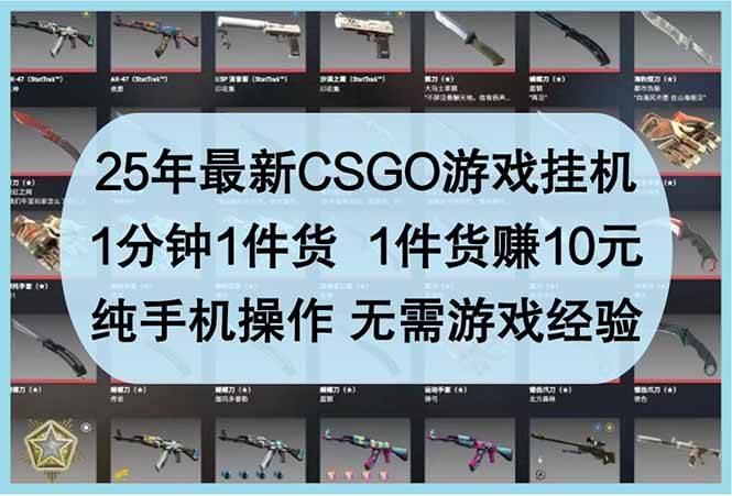 （14439期）25年最新CSGO游戏挂机，1分钟1件货，1件货赚10元 纯手机操作 无需游戏经验-1号库创业圈