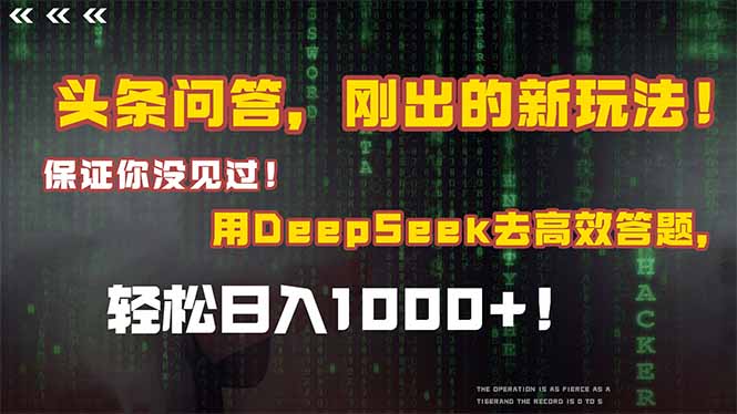 （15217期）头条问答，刚出的新玩法！保证你没见过！结合Deepseek高效答题，日入1000+-1号库创业圈